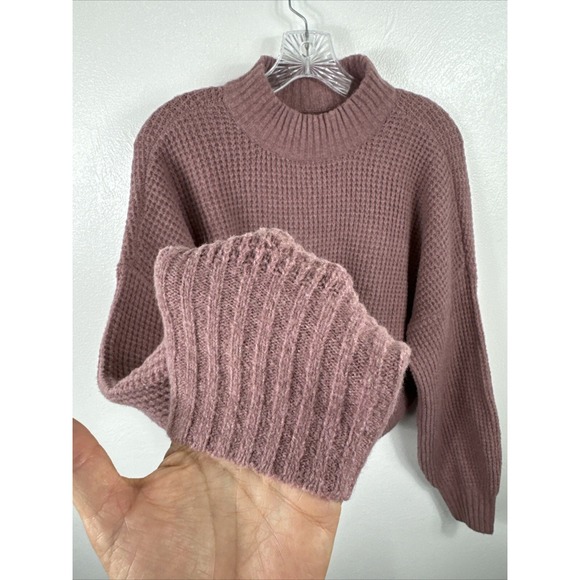 Hollister Mockneck Sweater Women's S Rose Pink Cropped Waffle Weave Thermal - Picture 5 of 11